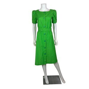Vintage 80s Tent Dress Womens Large Green Belted Button Down Shift